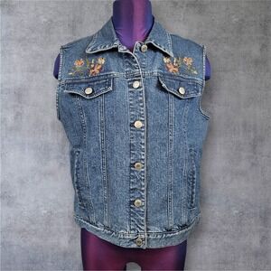 Pendleton Womens Denim Trucker Vest Embroidered Floral Blue Jean Size Medium C67